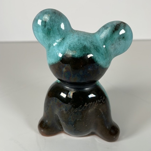 Vintage Canadiana Pottery Canuck Teddy Bear Black Blue Green Drip Glaze Canada - Picture 3 of 8